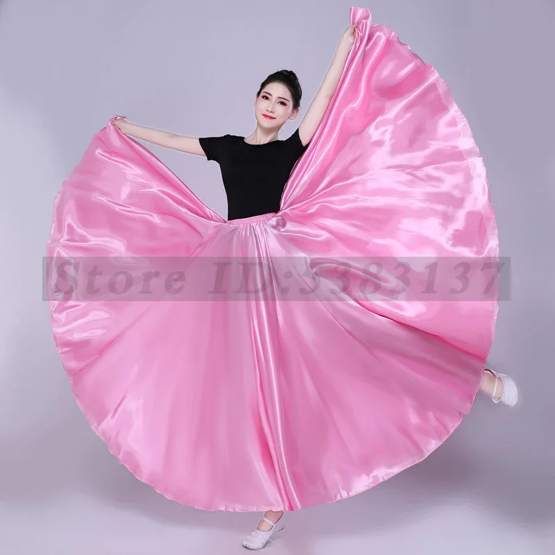 Ballet Belly Dancewear Big Swing Dance Skirts 720 Degree Satin Skirt Long Latin Dancer Practice Wear Women Gypsy Flamenco Skirt