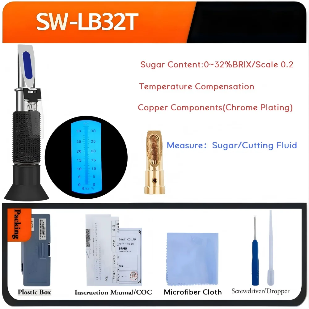 

Refractometer for Sugar Milk and Honey Concentration Meter Tester Densitometer 0-32% 90% Milk 0-20% Baume 0-92% Brix Grapes