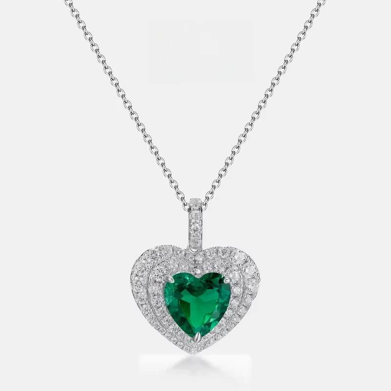 

Изумрудный кулон WES, ожерелье в форме сердца, искусственное культивирование, серебро S925, золото 18 карат, инкрустация PT950, платиновый цветной драгоценный камень