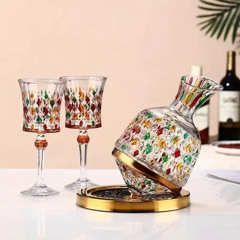 

Hand-painted Crystal Red Wine Glass, French Luxury Wine Glass, Household Rotating Gyro Decanter