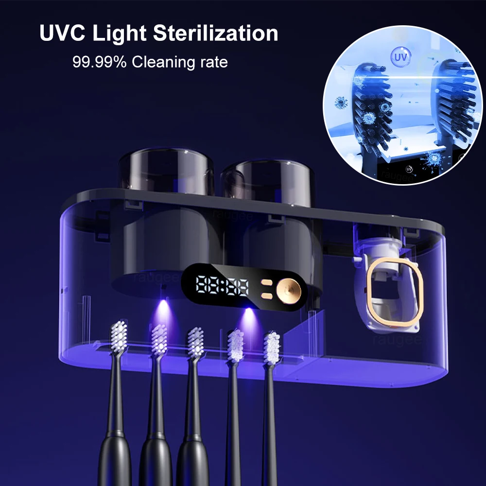 Wireless UV Toothbrush Disinfector Non Perforated Electric Toothbrush Dryer Holder Wall Rechargeable UV Toothbrush Sterilizer