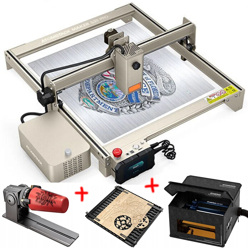 

Atomstack X30 S30 A30 Pro DIY CNC Laser Engraving And Cutting Machine With R1 Rotary Roller F3 Honeycomb Bed FB2 Dustproof Cover