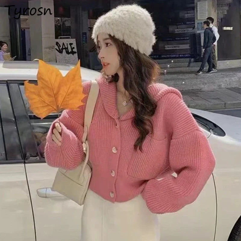 

Cardigan Women Solid Simple Loose Leisure Autumn Hooded Daily Knitting Elegant Chic Sweet Pockets All-match Korean Style Stylish