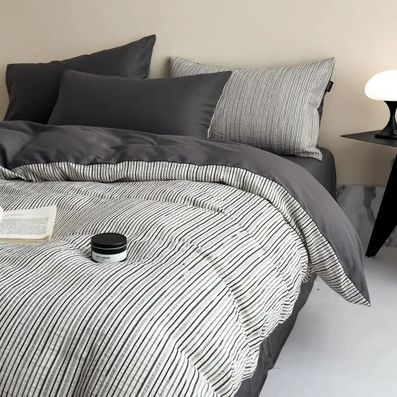 Minimalist Bedroom A-class 4-piece Set Made of Pure Cotton New Style Bed Sheets Duvet Covers Striped High-end Bedding