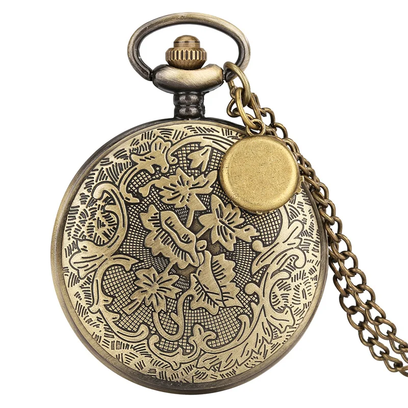 Steampunk Gear Embossed Men Women Full Hunter Quartz Pocket Watch with Pendant Watch Charm Necklace Chain Timepiece Collection