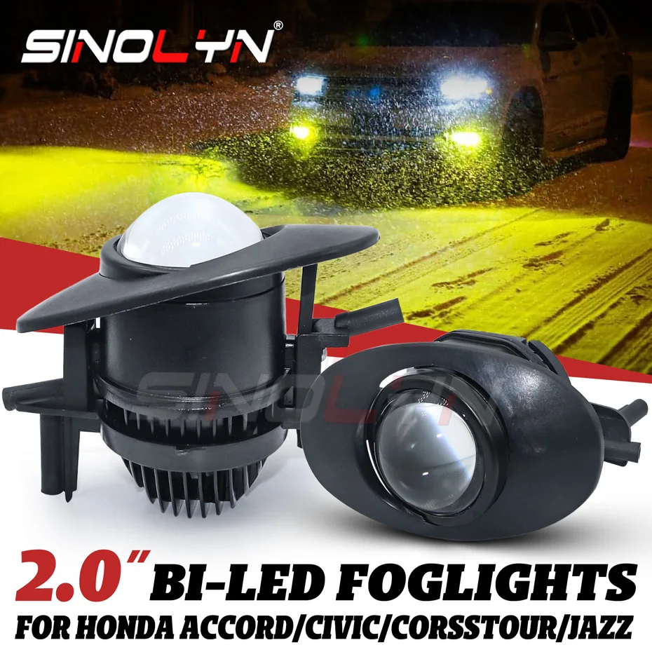 Sinolyn Bi LED Fog Lights PTF For Honda Accord/Civic/Jazz/Fit/Crosstour LED Projector Lenses Driving Car Light Styling Retrofit