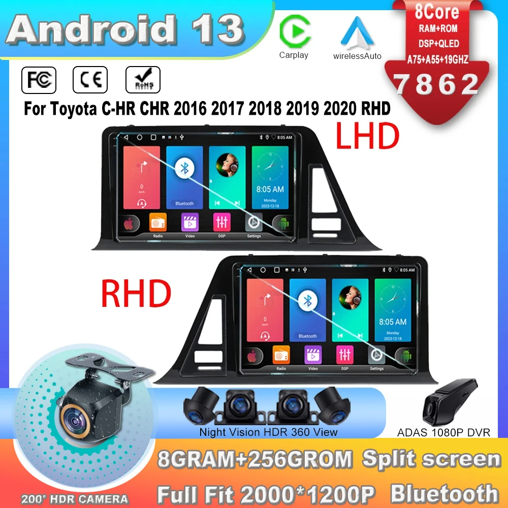 

Android 13 For Toyota C-HR CHR 2016-2020 Car Radio Multimedia Video Player Navigation stereo GPS Carplay No 2din DVD 5G Wifi BT