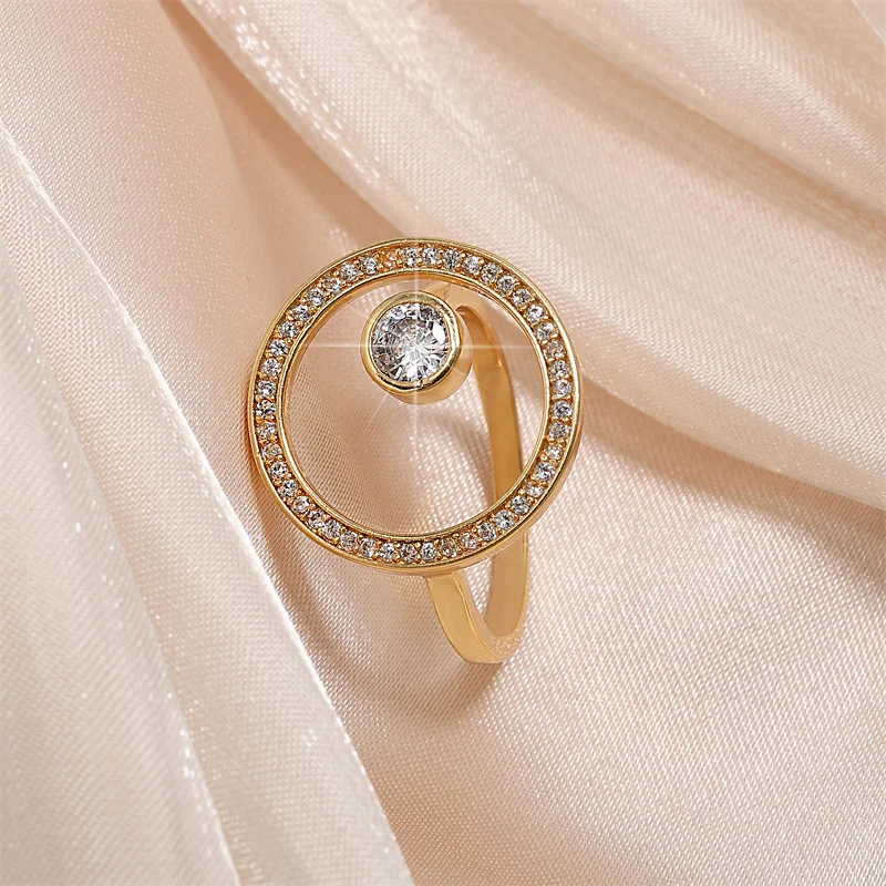 FEEHOW Geometric Circle anelli regolabili per le donne Luxury Gold/Sliver Color Zirconia Ring Wedding Party Jewelry