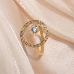 FEEHOW Geometric Circle anelli regolabili per le donne Luxury Gold/Sliver Color Zirconia Ring Wedding Party Jewelry