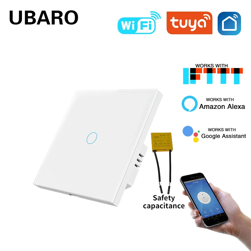 EU/UK Standard Tempered Glass Panel Tuya Smart Home WIFI Switch App Remote Support Google Assistant  Alexa Alice Voice Control