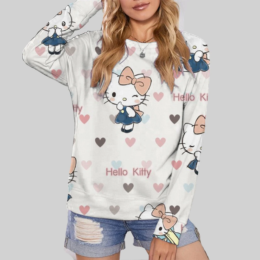 Harajuku Female Clothing Pullover Fashion Autumn And Winter HELLO KITTY Print Woman Hoodie Casual Women Long-sleeved Sweatshirt