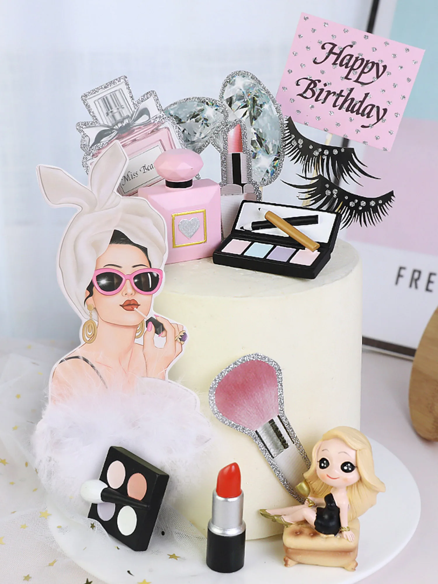 4 Pièces Cake Topper Résine Maquillage - Décoration Gâteau Palette Ombre à Paupières Parfum Pour Anniversaire Fille Et Fête