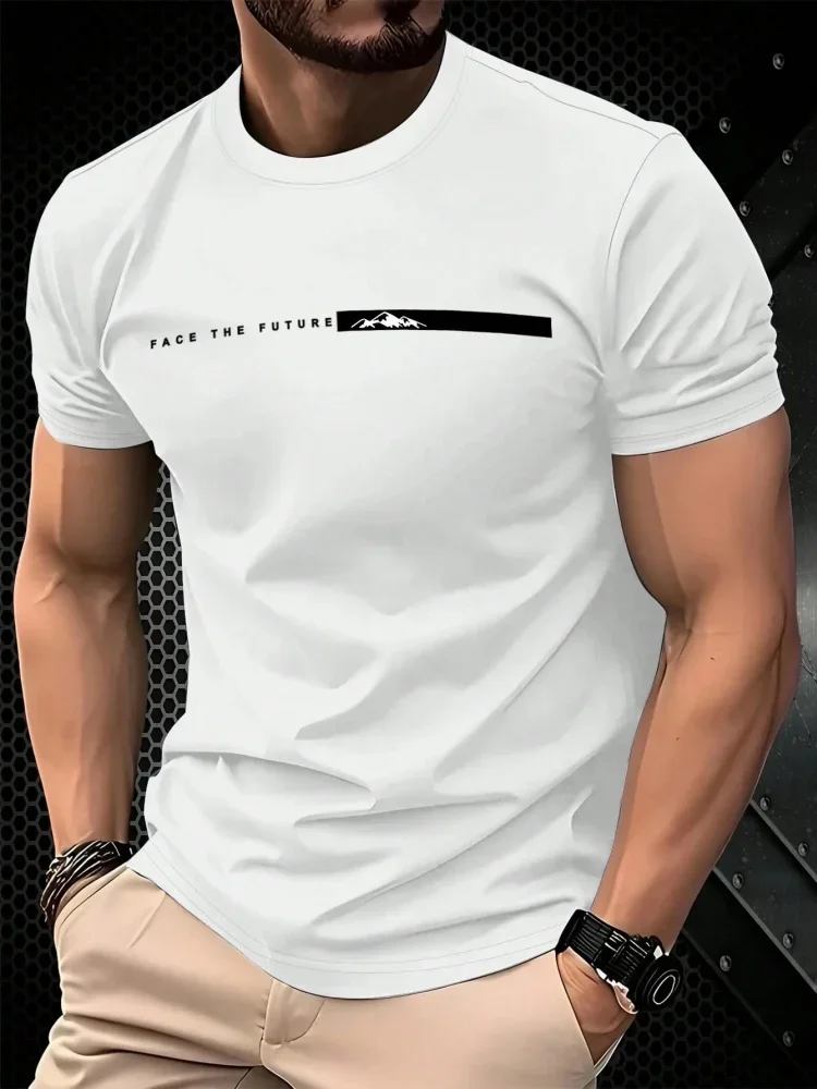 Face The Future: Men's Premium T-Shirt with Mountain Print, Dark Gray, High-Quality Cotton for a Confident Look