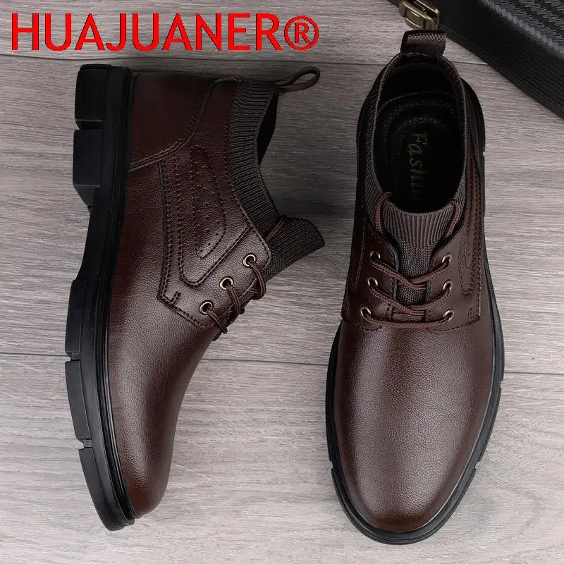 High Quality Warm Winter Men's Boots Genuine Leather Ankle Boots Mens Casual Winter Sock Shoes Men Fur Snow Man Botas