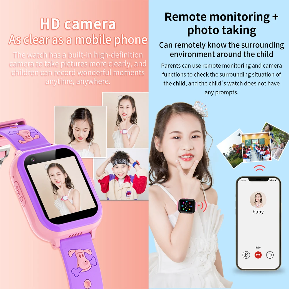 4G Kids Phone Smart Watch GPS WIFI LBS Location 1G+8G Remote Monitor APP Download SOS Tracker Waterproof Face Recognition Clock