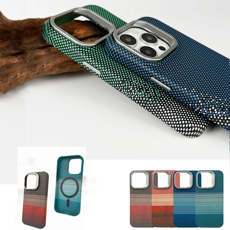 Karbon mosaic Magnetic Hard Back Case For iPhone 13 14 15 Pro Max Matte Patterned  kickstand pc+Metal Back Case Slim Cover