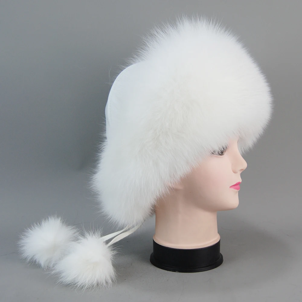 2024 Hot Sale 100% natural Fox Fur Hats Women Cap Thick Fur Caps Winter Warm Hat Female Fashion For Women Cap With Earmuffs Hat