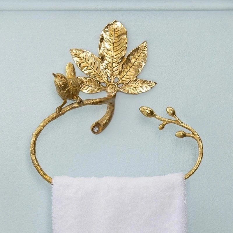 Hotel model room retro light luxury copper bird towel ring bathroom bathroom, punched wall hanging