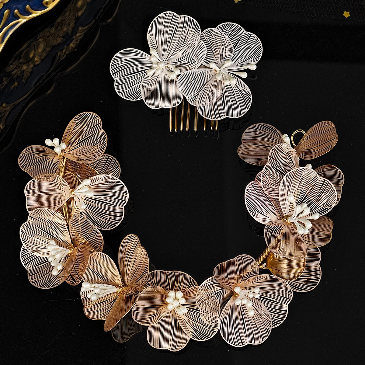 Luxurious Golden Flower Hairband Bridal Wedding Headpieces Hair Accessories Prom Party Tiara Hair Clips For Women