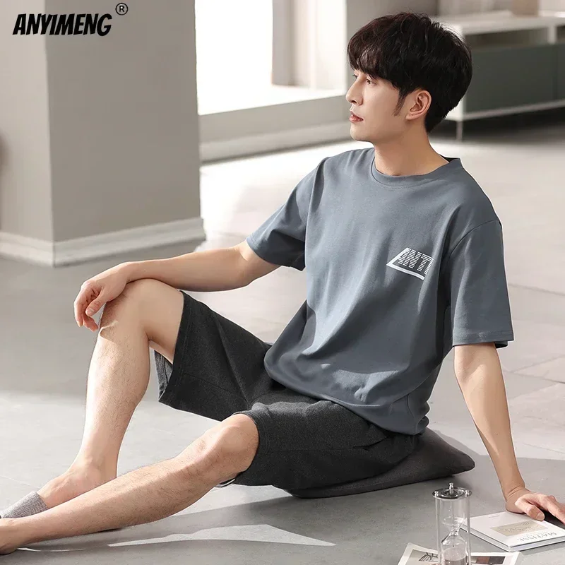 Size Lớn Bộ Đồ Ngủ Bộ Cho Nam Mùa Hè Quần Short 2 Bộ Đồ Ngủ Quần Short Tay Plus Kích Thước 3xl 4xl Loungewear Bông Váy Ngủ mới