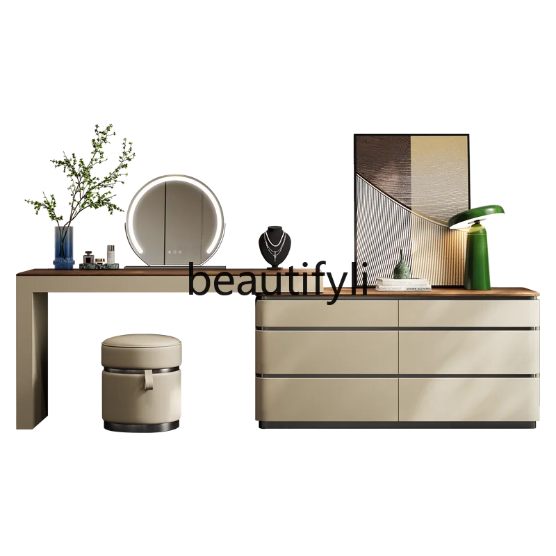 

Light luxury makeup table custom designer villa large flat floor high-grade walnut storage cabinet chest integrated dresser