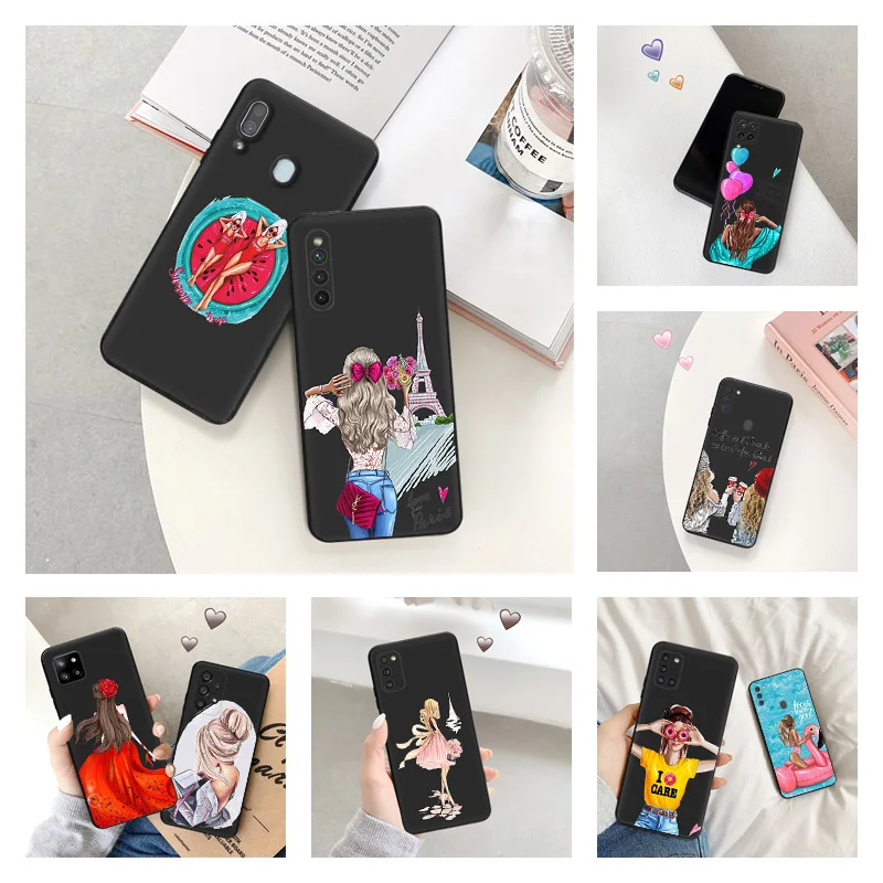 

Phone Case for Samsung a24 a20e a21s a22 a23 a25 a11 a12 a13 a14 a15 a10 a30 a20s Summer Girl Travel Soft Black Silicone Cover
