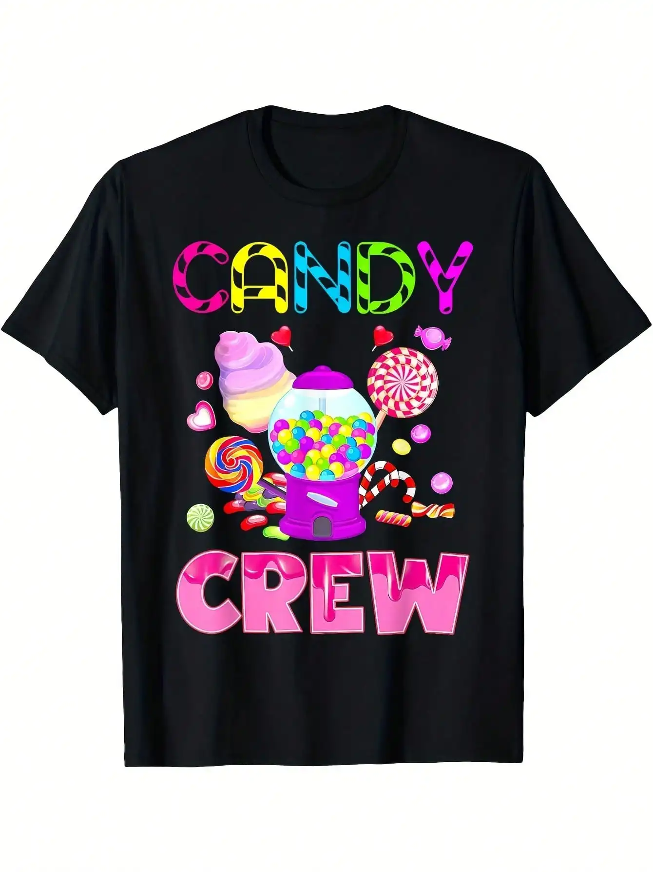 Men's Candy Crew Graphic T-Shirt - Sweetheart Candy Team Tee With Candy Corn, Lollipops & Sprinkles Design, Short Sleeve Round Neck Casual & Themed Party Shirt For Birthdays, Carnivals, Cas