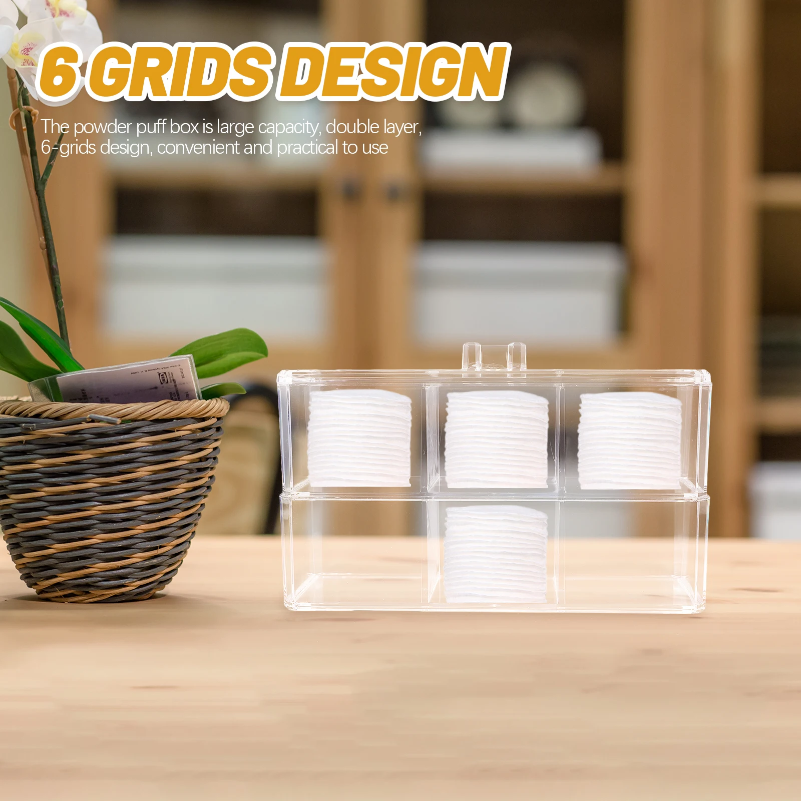 

Delicate Powder Puff Box Large Capacity Double Grids Makeup Sponge Organizer Clear Cotton Storage For Bathroom