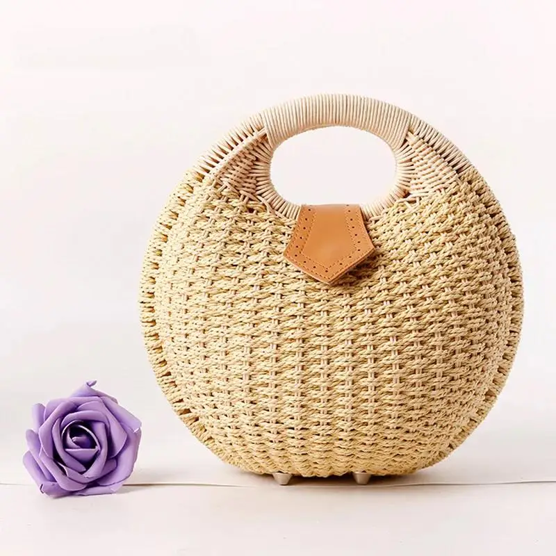 Fashion Summer Straw Bags  Female Beach Tote Handbags Round Shape Women\'s Woven Straw Bag