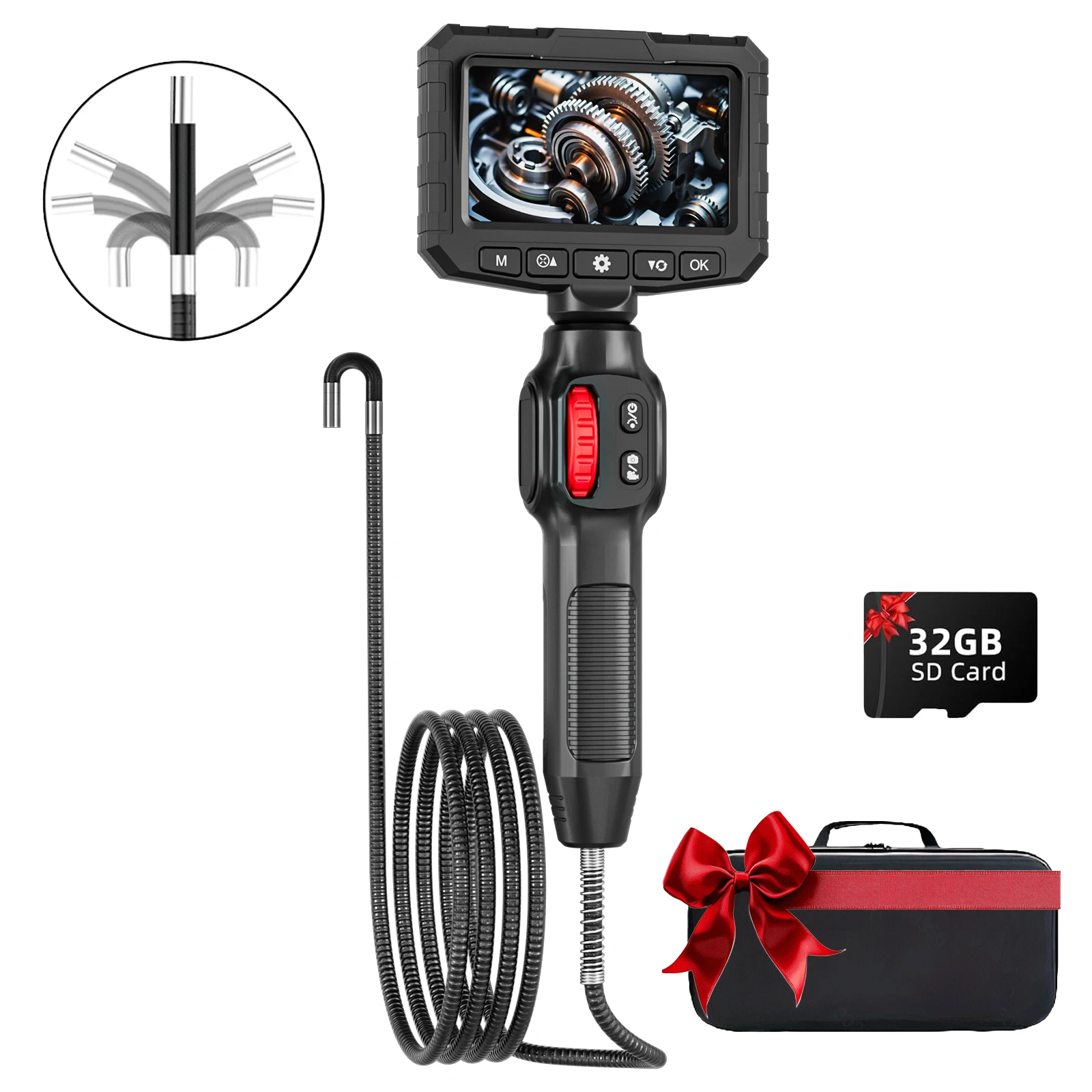 

1080P HD Borescope with 4.3 Inch IPS Screen, IP67 Waterproof, Endoscope Camera 360° Rotating Inspection Camera, Tube Camera 1M,