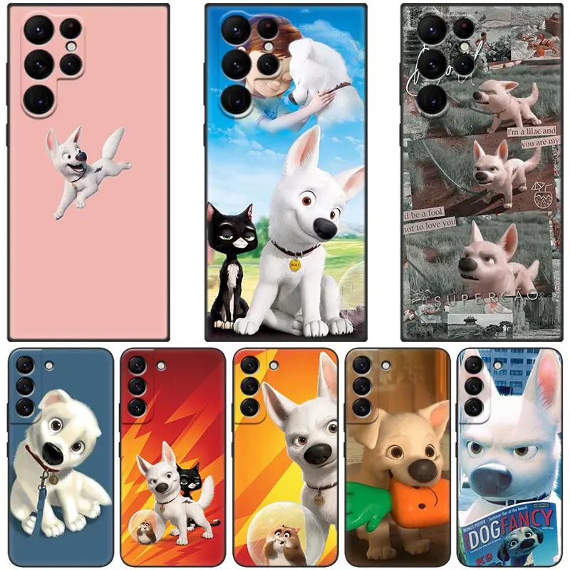 Disney Bolt Dog and Cat Phone Case For Samsung Galaxy S23 S22 S21 Ultra S20 FE 5G S10E S10 Lite S9 S8 Plus S7 Edge Black Cover