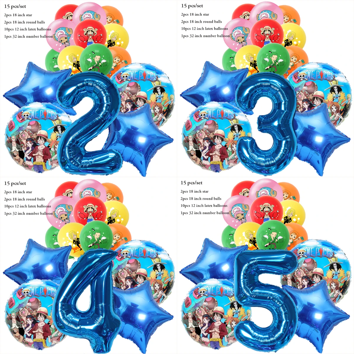 15 teile/satz Ein Stück Thema Luffy Blau Anzahl Ballons Baby Geburtstag Dusche Party Dekoration Ballon Set Überraschung Geschenk für Kinder