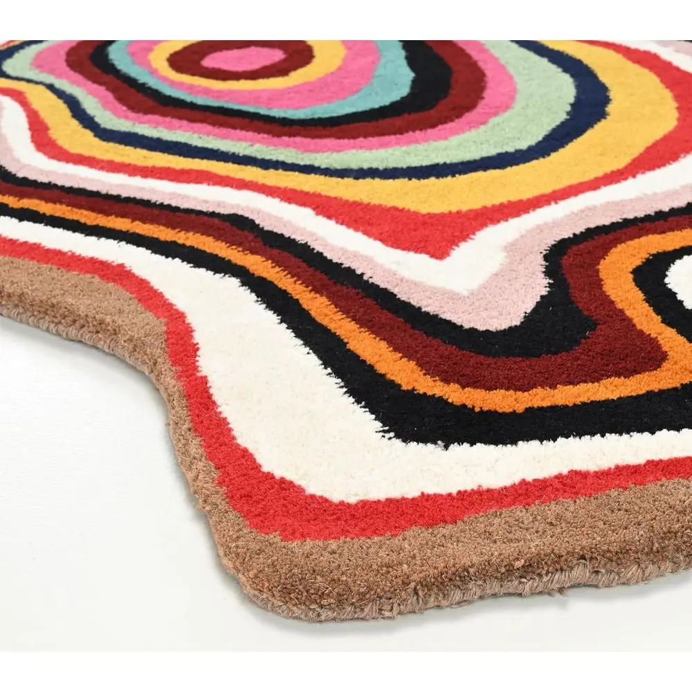 Handmade Irregular Shape Wool Area Rug | ern Colourul Abstract Wave Design with Throw Illusion Carpet or Living Room Bedroom Din - view 3