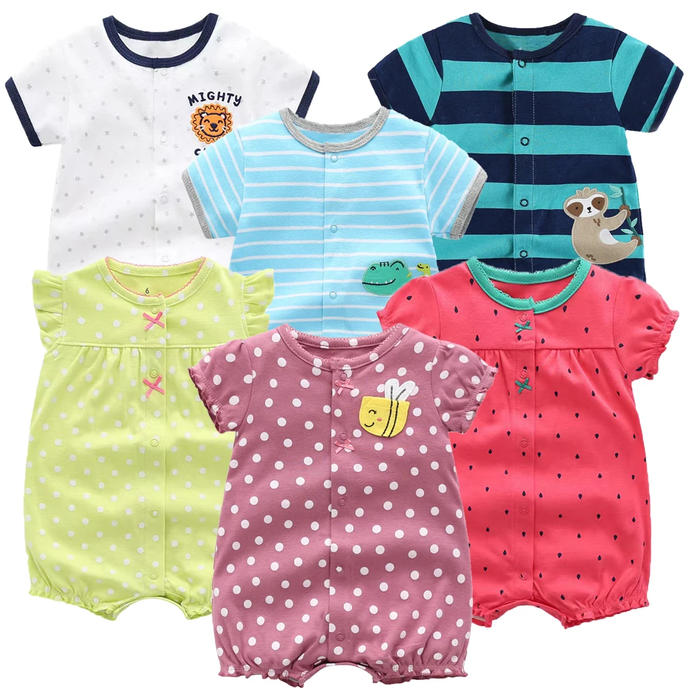 3PCS/Lot Newborn Baby Boy Girl Clothes Soft Cotton Cartoon Printed Baby Romper Summer Short Sleeve Jumpsuit Infant Bebe Clothes