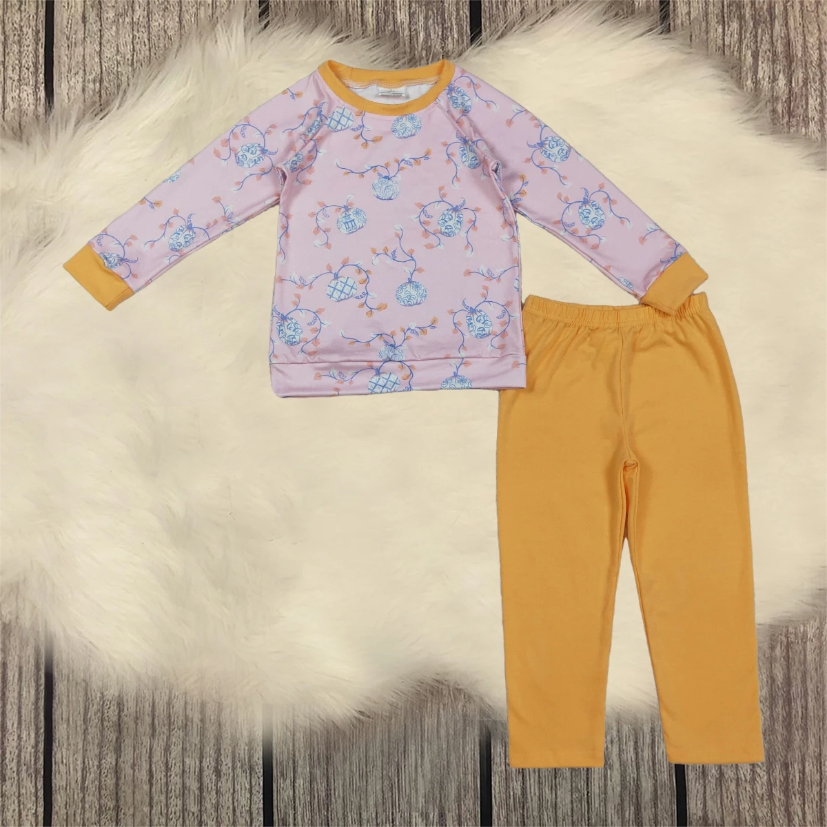 Baby Boy Long Sleeve Pumpkins Leaves Shirt Children Pant Thanksgiving Set Pajamas Toddler Kids Outfit Fall New Clothes Wholesale