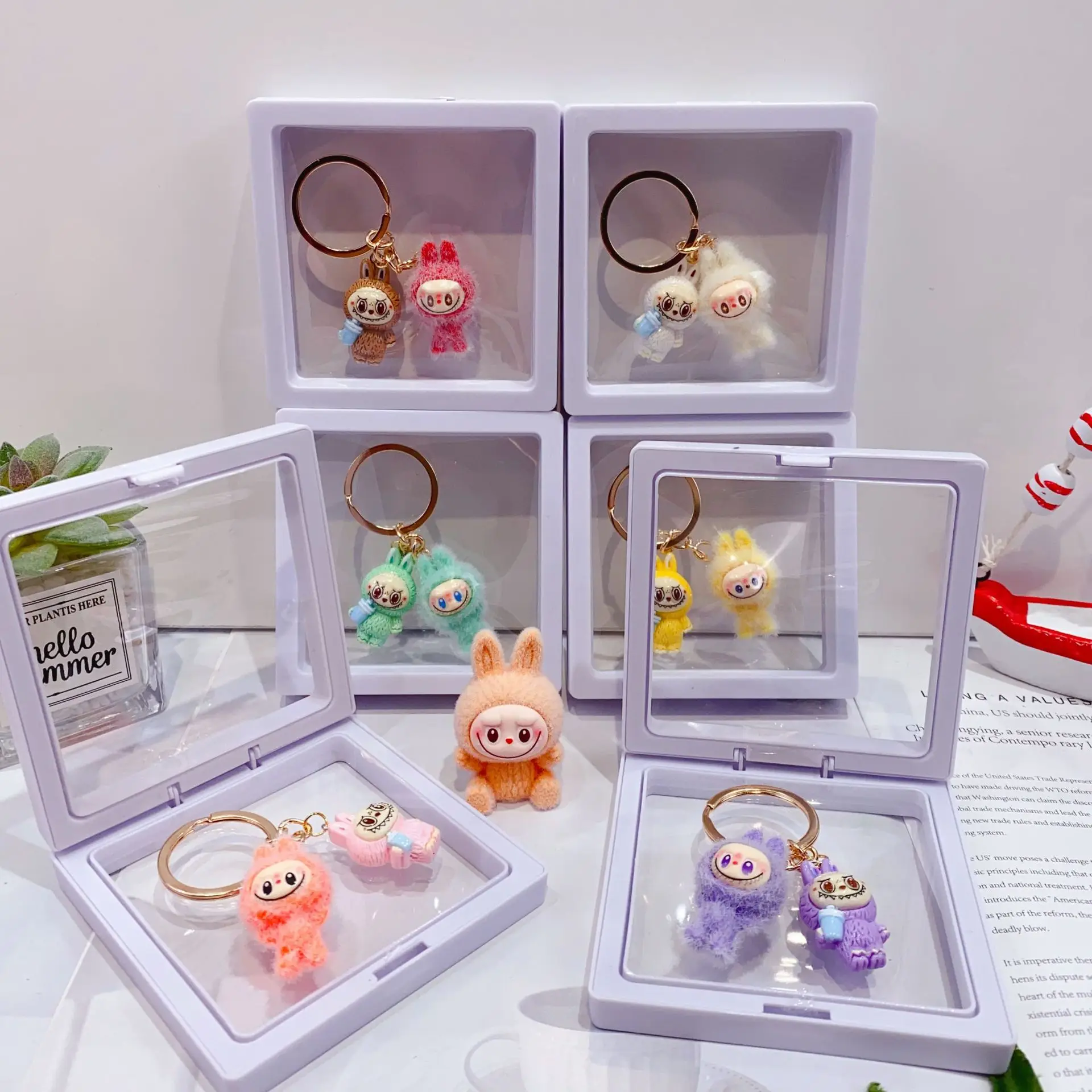 New plush cartoon Labubu keychain doll pendant box cute cartoon keychain fashion trend toy small gift