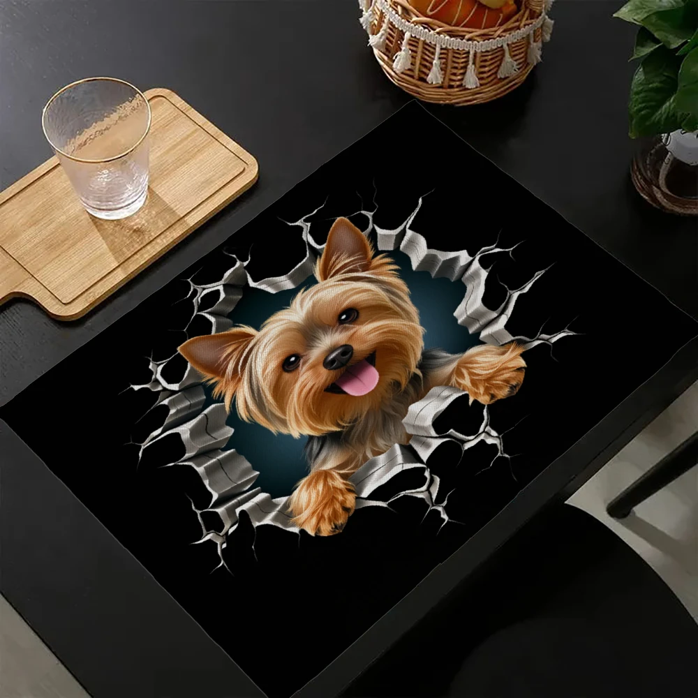 Yorkie Dog 2D Effect Placemat With Fork And Knife For Dining Table Decorative Mat Pet Lover Gift Item