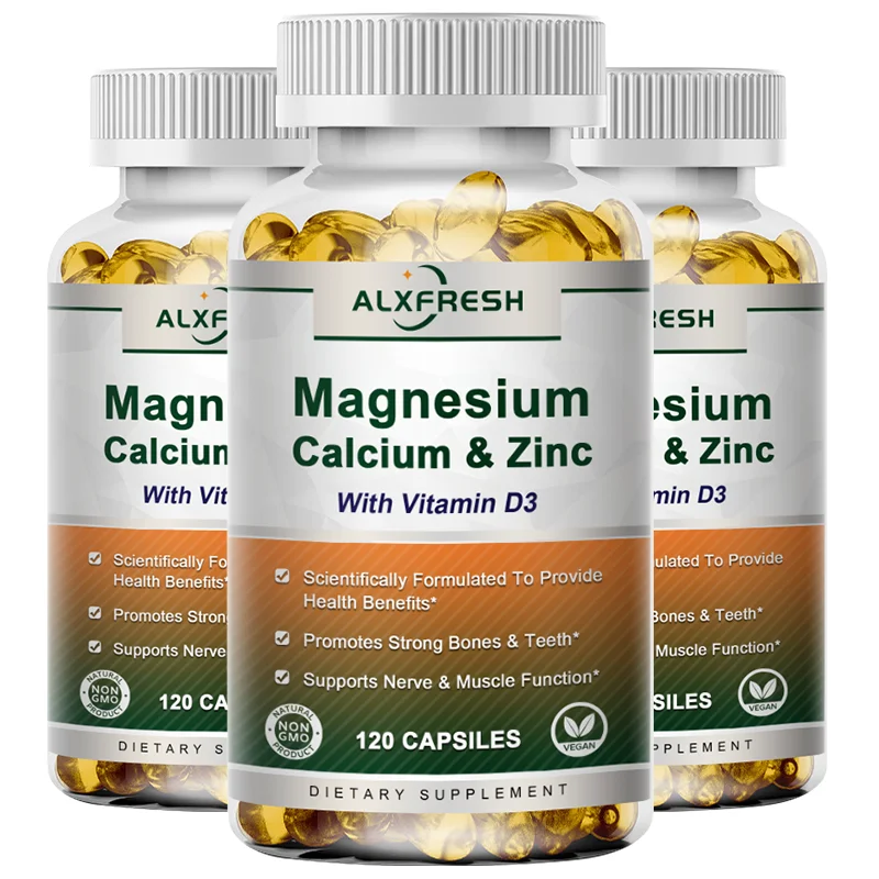 

Alxfresh Calcium Magnesium Zinc & Vitamin D3 Capsules for Immune System, Bone, Nervous System Health Support | Non-GMO, Vegan