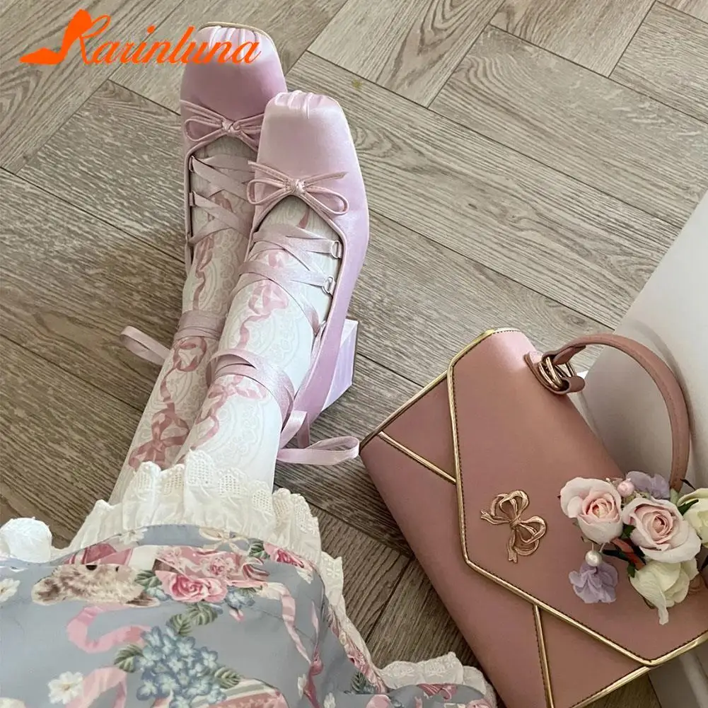 Chunky Heels Lolita Pumps Shoes Hot Brand 2023 Spring Summer French Style Elegance Women Pumps Lace Up Ballet Style Single Shoes