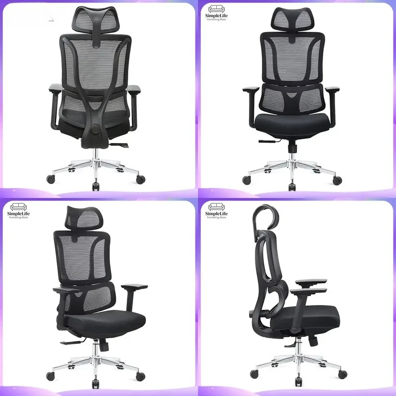 Cadeira de Escritório Ergonômica com Encosto Alto em Malha, Cadeira Executiva para Computador com Suporte Lombar, Apoio de Braço 3D e Base de Aço Mode