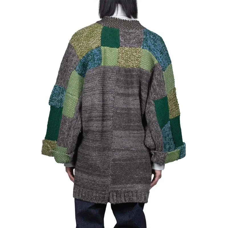 Kapital Vintage Non Hirata Hiroshi Spliced Knitwear Handmade Strap Loose Thickening Sweater Cardigan Men Oversized Daopao - Image 5