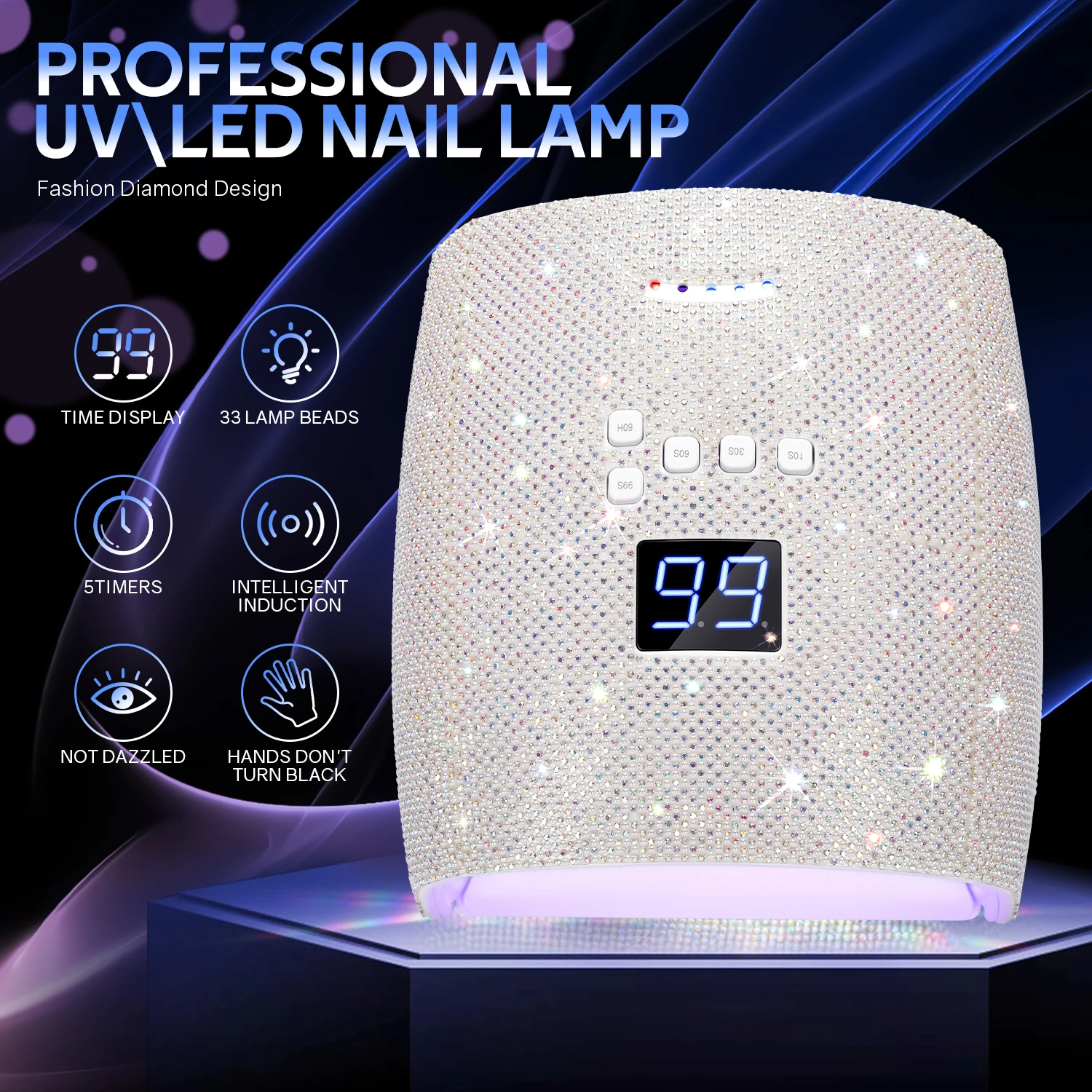 66w draadloze bling diamanten nagellamp draadloze oplaadbare uv-lichtlamp voor nagel professionele led uv-lamp nagelgel polish droger