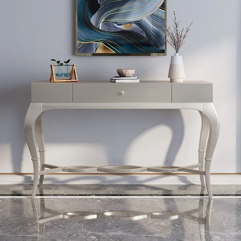 American light luxury entrance table solid wood living room decoration champagne color home end view table modern and simple