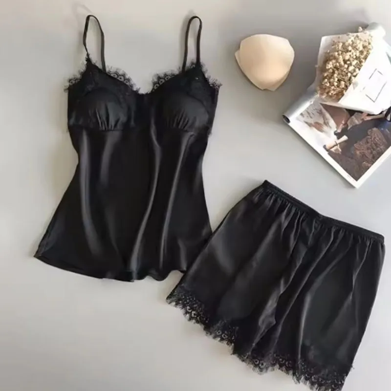 Women Pajama Suit Fashion V-Neck Lace Sexy Lingerie Pyjamas Sleep Shorts Set New Sleepwear