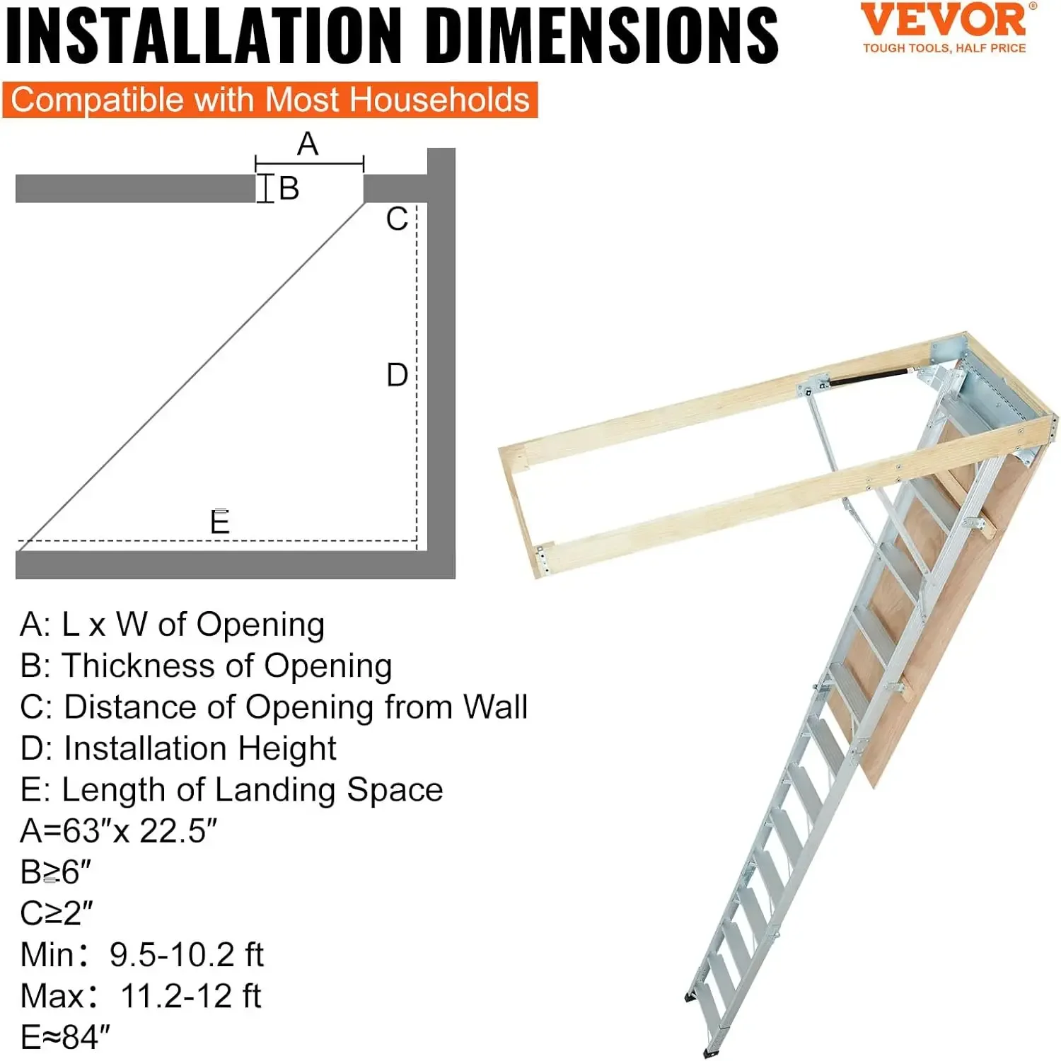 Attic Ladder Foldable, 350-pound Capacity, 22.5