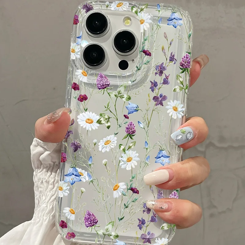 

Floral Pattern Clear Case For iPhone 16 15 14 13 12 Pro Max Flower Transparent Case Air Cushion Cover Fundas