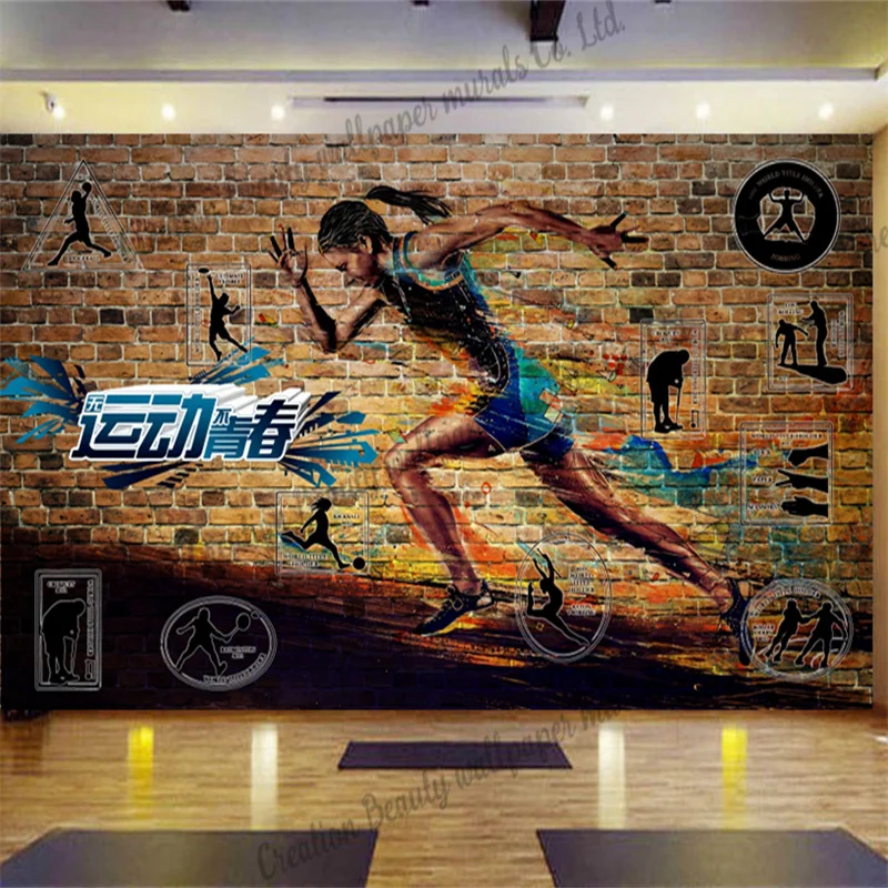 Vintage Brick Wall Sports Running Fitness Wallpaper Industrial Decoration Mural Gym Club Stadium Background Wall Papel De Parede