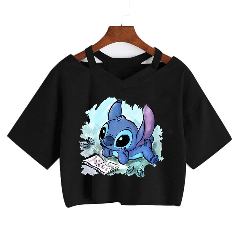 Sweet Cropped Kawaii Stitch Funny Cartoon T Shirt Women Manga T-shirt Graphic Tshirt Streetwear Crop Top Tees Female Gothic