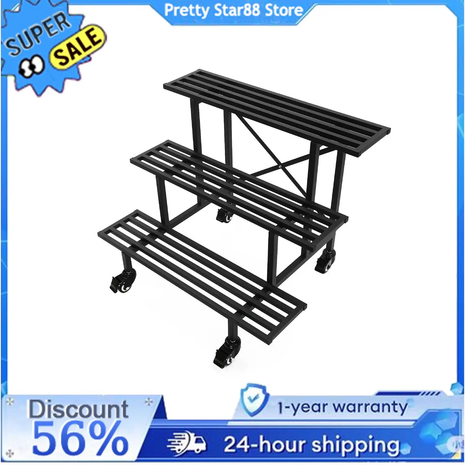 

Garden Plant Shelf Three-Layer Metal Plant Frame Rust Resistant Moving Garden Plant Holder Easy to Clean for Balcony/Garden