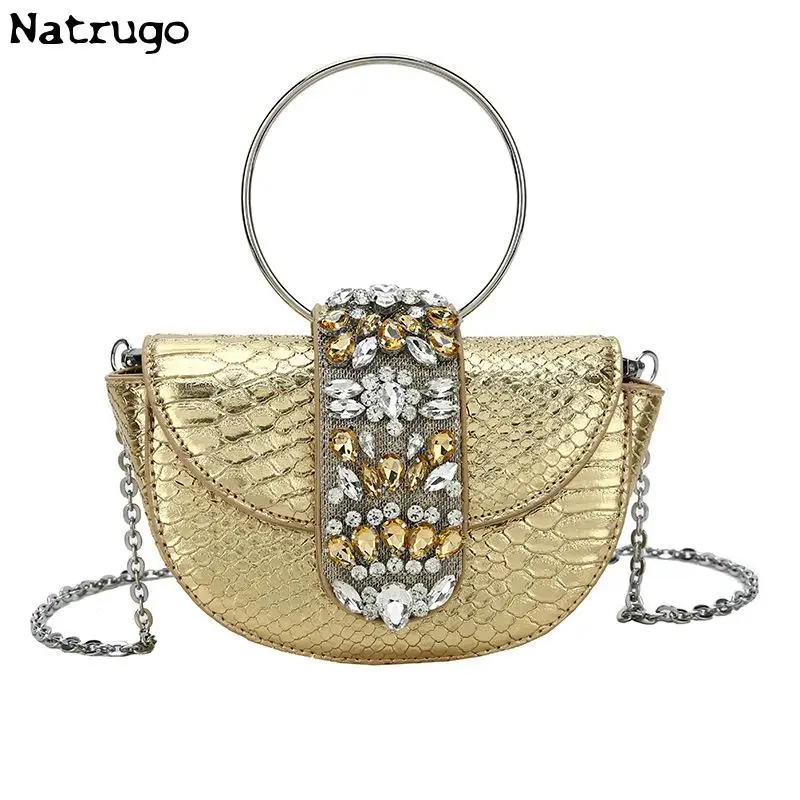 Diamond Half Round Evening Bag Women 2023 New Round Handle Rhinestone Dinner Clutch Purse Ladies Hand Bag Crossbody Bag